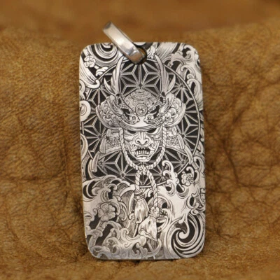 Colgante Punk Grabado 2 Lados Samurai Japonés Plata de Ley 925 9X054A Foto 1 de 4