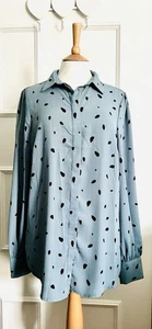 BNWT New Look Tall Airforce Blue Polka Dot Dip Hem Shirt Size 14 Tall - Picture 1 of 10