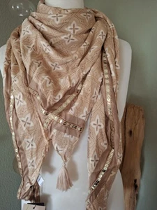 ❤️ Zwillingsherz ❤️ Bamboo Dreiecks Tuch beige gold Pailletten Neu - Bild 1 von 4