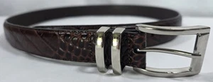Daniel Cremieux Belt Crocodile Embossed Print Brown Full Grain Leather 36/90 - Picture 1 of 5