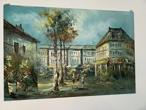 Original Pariser Impressionismus Ölgemälde signiert von William • 36"x24" auf Leinwand - Bild 1 von 6
