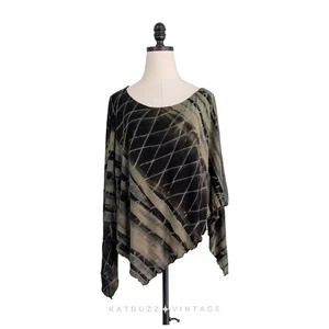 Poncho top tie dye XS verde nero stravagante boho hippie grunge artistico - Foto 1 di 7