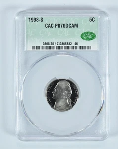 1998-S Jefferson Nickel PR70 DCAM CAC CACg *2741 - Picture 1 of 5