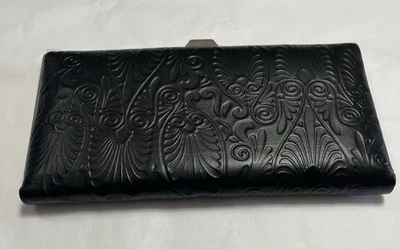 NUEVO LODIS Cartera Quinn Negra Denia Cuero Repujado Enmarcada Herrajes Plateados Foto 1 de 4