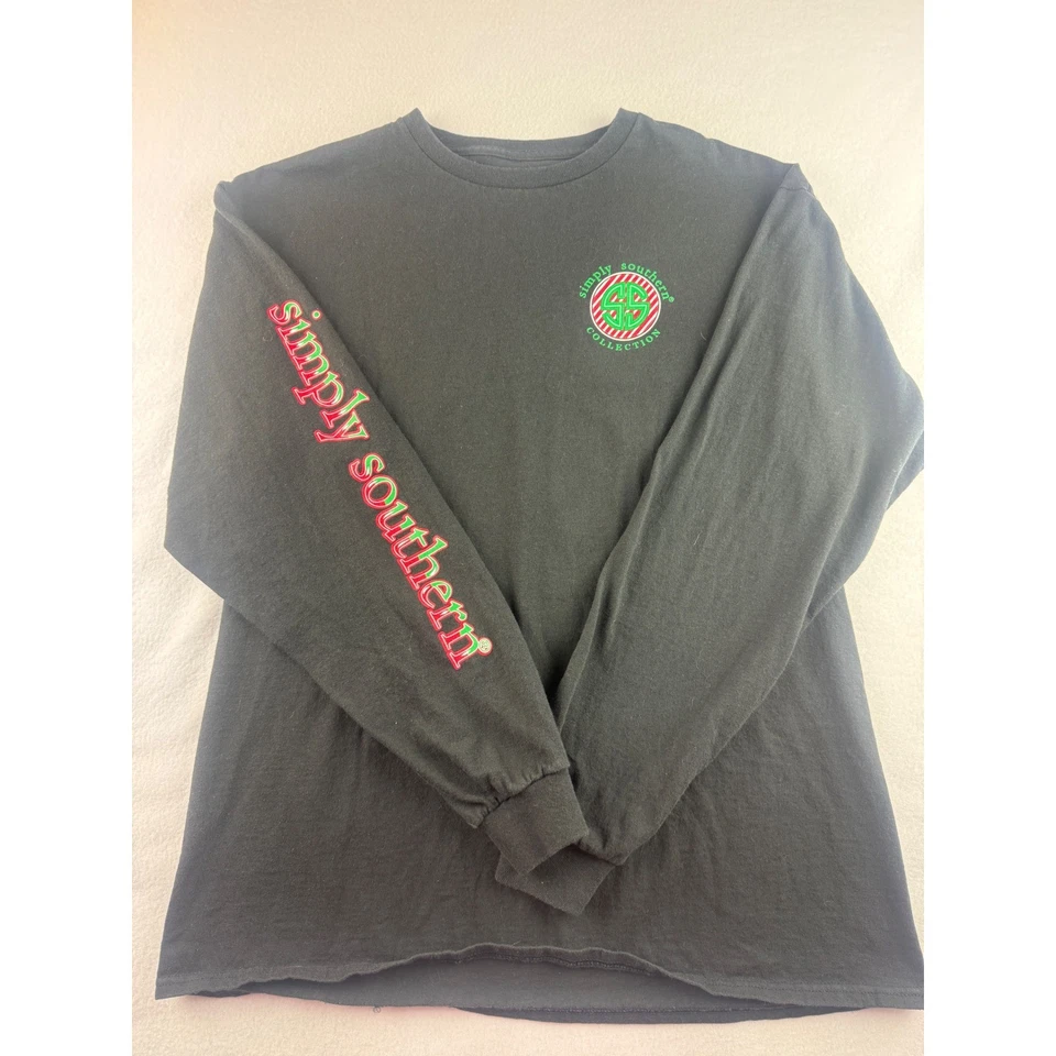Camiseta Simply Southern para mujer negra manga larga Navidad perro vacaciones talla L Foto 1 de 4