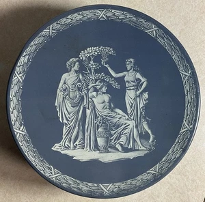 Vintage Festival Bakers Bronx New York Sammlerstück Puderblau Dose mit griechischer Szene - Bild 1 von 12
