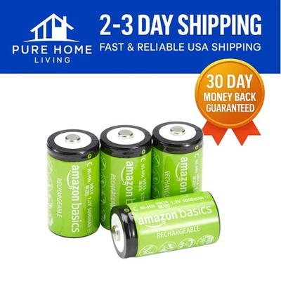 4-Pack Rechargeable C Cell Batteries, 5000 mAh, Pre-Charged & Eco-Friendly - Image 1 of 4