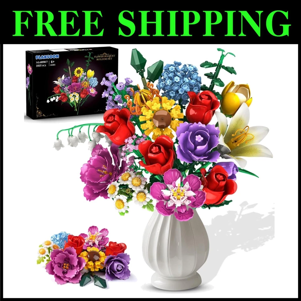 Flower Bouquet Building Set, 18 Flowers Rose Build - Image 1 of 4