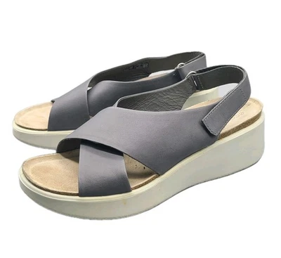 Ecco Flowt Sandals Gray Leather Slingback  Platform Cork Wedge Casual 10-10.5/41 - Image 1 of 4