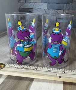 Vintage Barney Kids Plastic Cup 1992 The Lyons Group Set Of 2 - Picture 1 of 4