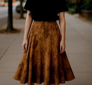 Lauren Ralph Lauren Midi Skirt Women 6 Brown 100% Linen Full Artsy Abstract Boho - Picture 1 of 9