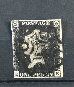 GB QUEEN VICTORIA SG 1 1D INTENSE BLACK, 3 MARGIN, BLACK MALTESE CROSS CANCEL - Picture 1 of 1