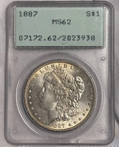 1887 Morgan Silver Dollar PCGS MS63 Old Green Holder OGH Gerneration 1.2 - Foto 1 di 9