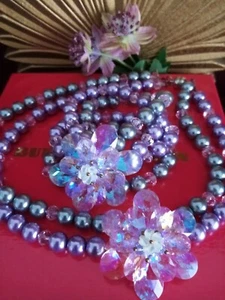 Butler &Wilson Necklace/Bracelet Set Crystal and Pearl Bead Pink/Purple/Silver - Picture 1 of 24