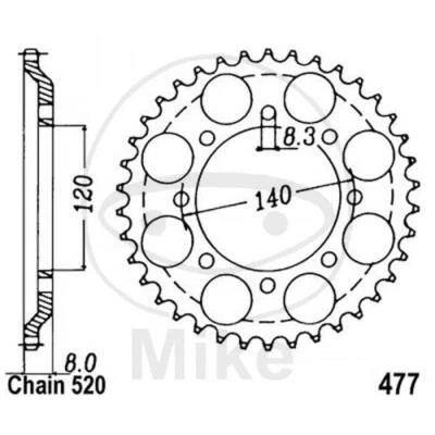 Corona Z43 520 Plata D.Int. 120 727.34.10 Para Kawasaki 600 KLR 1984-1990 - Imagen 1 de 4