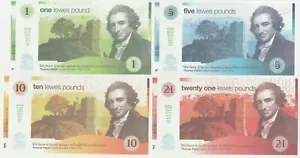 United Kingdom Lewes 1 5 10 21 Pound 2009 UNC Local Currency Banknote Set 4 pcs - Picture 1 of 2