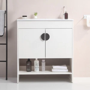 30"Bathroom Vanity,w/White Ceramic Basin,Two Cabinet Doors w/black zinc alloy ha - Picture 1 of 11