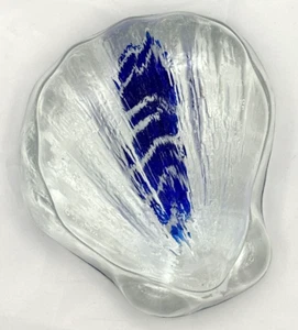 Seashell Art Glass Hand Blown Paperweight Cobalt Blue & White Swirl Murano Style - Picture 1 of 19