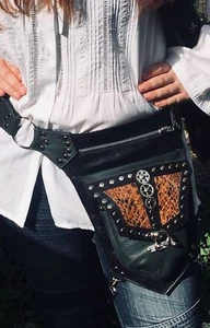 Leather & Python Festival Steampunk Leg Bag Utility Pouch Belt holster Leg Biker - Picture 1 of 3