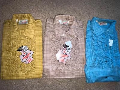 CAMISA VAQUERA WESTERN TEM TEX VINTAGE AÑOS 70 MUJER XS RAYAS A CUADROS MARRÓN AMARILLO AZUL Foto 1 de 4