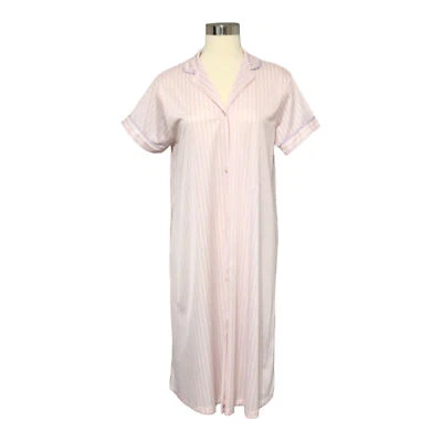 Bata vintage Vanity Fair House M rosa rayas casa abrigo botón delantero Foto 1 de 4