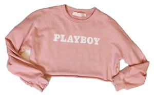 Playboy Missguided Cropped Lounge Logo Pink Crew Neck Pullover Sweatshirt Top - Picture 1 of 5
