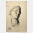 Antique 19th C. French Realist Charcoal Sketch of Greek Female Bust, Signed