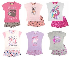 Girls Short Pyjamas 6 Cool Designs 3-13 Years 100% Cotton