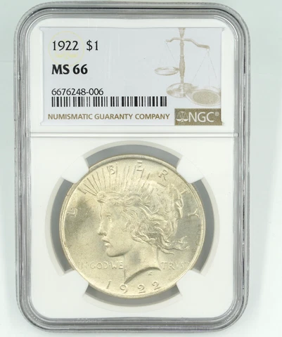 1922 NGC MS66 Peace Silver Dollar Blast White Cover