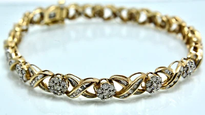 Lote 1 pulseira de ouro amarelo 10k 2,50 ctw redonda e baguete diamante tênis 7,5 pol. - Imagem 1 de 4