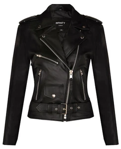 Women's Black Brando Biker Jacket 100% Cow Hide Leather Biker Jacket  - Picture 1 of 4