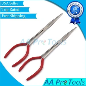 NUEVO 2 PIEZAS ALICATES NARIZ AGUJA ALCANCE EXTRA LARGO 11" RECTOS REPARACIÓN HERRAMIENTAS MANUALES - Imagen 1 de 2