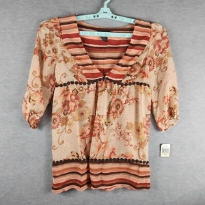 90s Y2K Vintage Rampage Nylon Floral Top Flare Sleeve Boho Hippie Fairy Medium - Picture 1 of 20