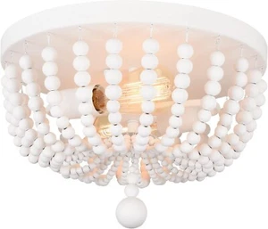 Alice House 14.1" Flush Mount Light, White Wood Bead Chandelier AL9031-S2 - Picture 1 of 7