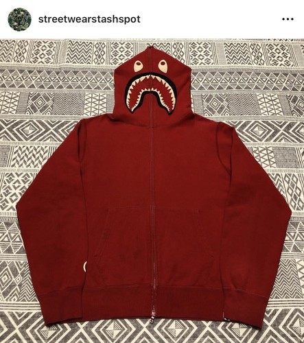 A BATHING APE (BAPE) Felpa con cappuccio zip intera A Bathing Ape Bape squalo fosforescente taglia extra large