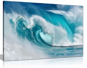 Azul Enorme Olas Paisaje Marino Enmarcado Lona Impresión Arte de Pared Decoración del Hogar - Imagen 1 de 6