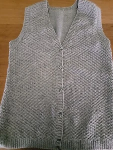 100% Wool Woolen Handmade Knitted Knit Sleeveless Vest Cardigan Size S-M - Picture 1 of 8