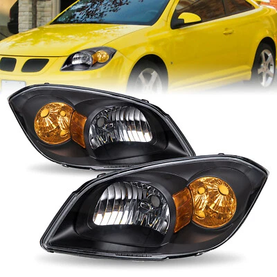 Headlights For 2005-2010 Chevy Cobalt 07-10 Pontiac G5 05-06 Pursuit Black Lamps - Image 1 of 4