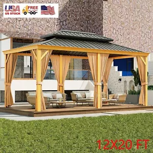 12x20 FT Outdoor Hardtop Gazebo Double Roof Garden Tent w/ Curtains & Netting US - Picture 1 of 7