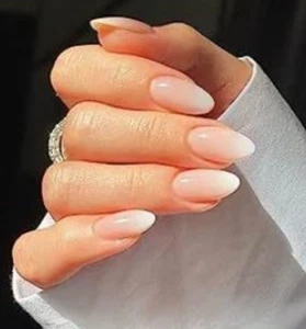 Pink Ombre Nude False Nails WHITE TIPS Stiletto ALMOND Cyber Goth MEDIUM LENGTH - Picture 1 of 7