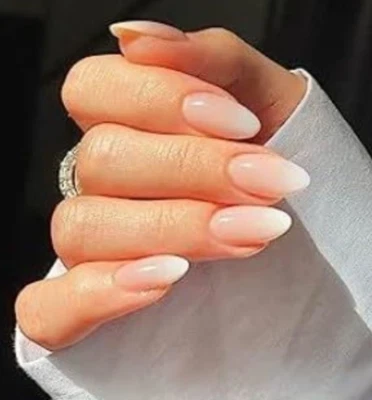 Pink Ombre Nude False Nails WHITE TIPS Stiletto ALMOND Cyber Goth MEDIUM LENGTH - Image 1 of 4