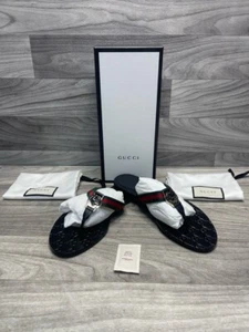 Gucci Web Stripe Thong Sandals Size 11.5 (A1D019476) - Picture 1 of 12