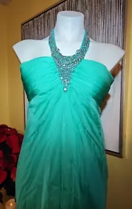 NWT $298 Cache Women's Sleeveless Aqua Blue Maxi Evening Gown Rhinestones Size 0 - Picture 1 of 13