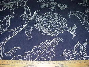 7 5/8 YDS~P KAUFMANN FLORAL DENIM JEANS COTTON UPHOLSTERY FABRIC FOR LESS - Picture 1 of 3
