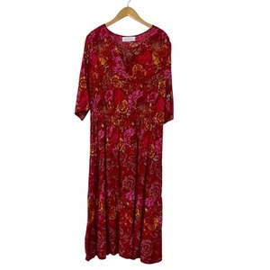 Margaux Riviera Damen Midikleid rot Stufen Blumen Bohemian Chic Gr. XL Viskose - Bild 1 von 9