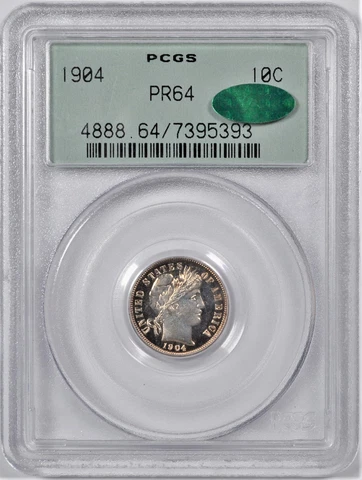 1904 PROOF BARBER DIME 10C PCGS PR 64 CAC OLD GREEN HOLDER Cover