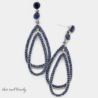PENDIENTES ARO LÁGRIMA PAVÉ DIAMANTES DE IMITACIÓN CRISTAL AZUL ZAFIRO JOYERÍA DE MODA Foto 1 de 3