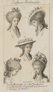 D. CHODOWIECKI (*1726), Coeffures Berlinoises, Berliner Haar- und Hutmoden, 178 - Picture 1 of 4