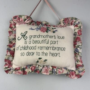 Almohada de abuela hecha a mano decorativa núcleo de casa bordado volantes rosas de colección - Imagen 1 de 11