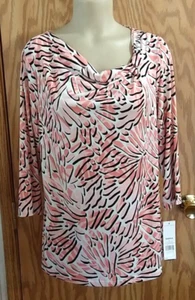 Dana Buchman Women Coral DRM  Size L  tunic top polyester spandex new tag - Picture 1 of 11